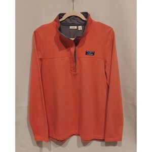 L.L.Bean Womens Coral 100% Cotton 1/4 Button Rugby Style Sweatshirt Size Medium